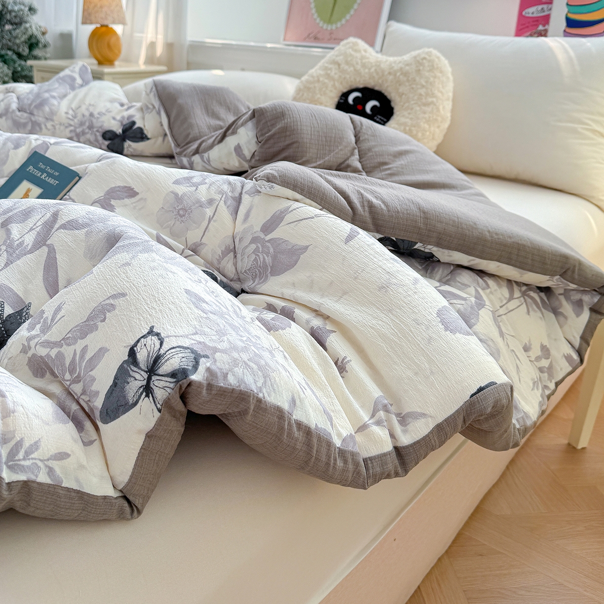 91家纺网 家纺一手货源 找家纺 桔禾家纺 2026新款云感有氧双层纱冬被抗菌被春秋被被子被芯 A类水洗双层皱皱纱冬被-回忆