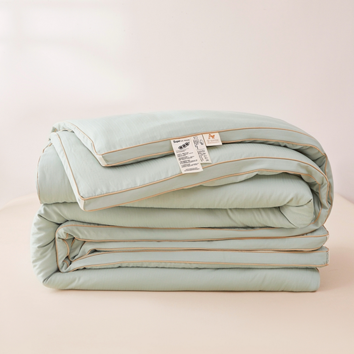 91家纺网 家纺一手货源 找家纺 晚悠家纺 2025新款A类超柔提花大豆被被子被芯 薄荷绿