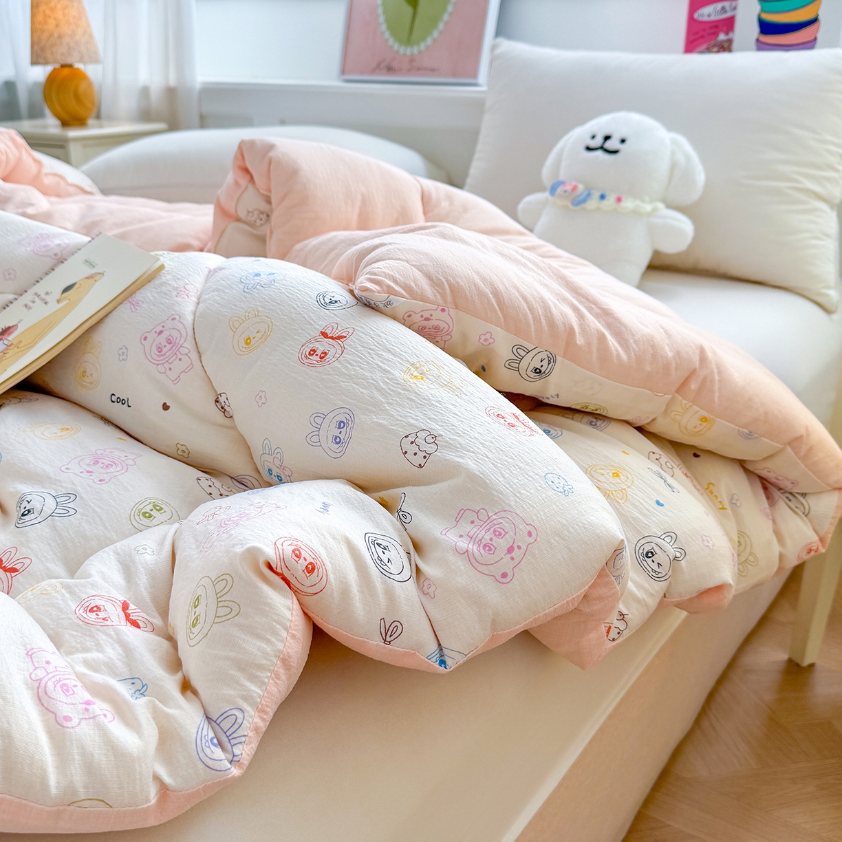 91家纺网 家纺一手货源 找家纺 桔禾家纺 2026新款云感有氧双层纱冬被抗菌被春秋被被子被芯 A类水洗双层皱皱纱冬被-拉布布