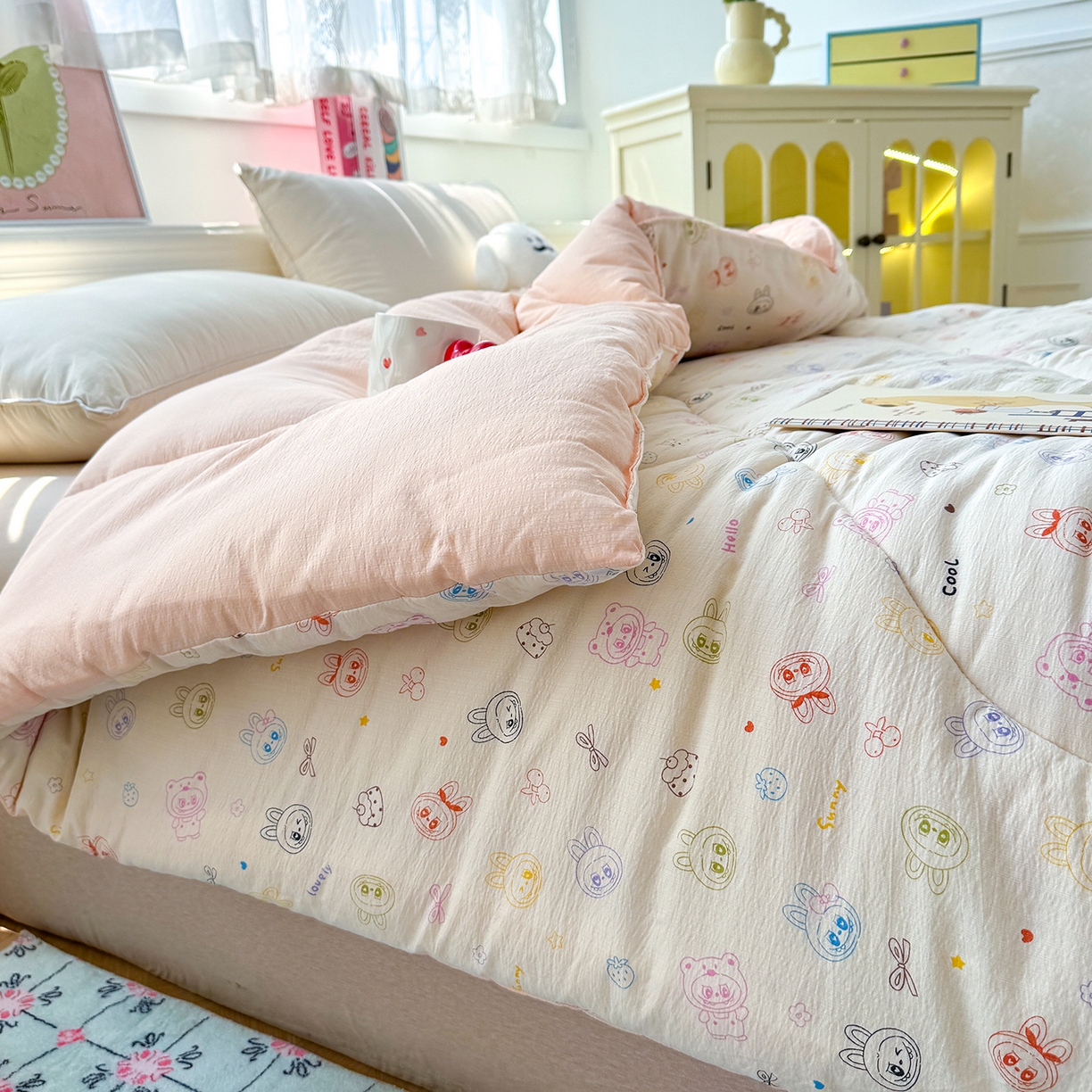 91家纺网 家纺一手货源 找家纺 桔禾家纺 2026新款云感有氧双层纱冬被抗菌被春秋被被子被芯 A类水洗双层皱皱纱冬被-拉布布