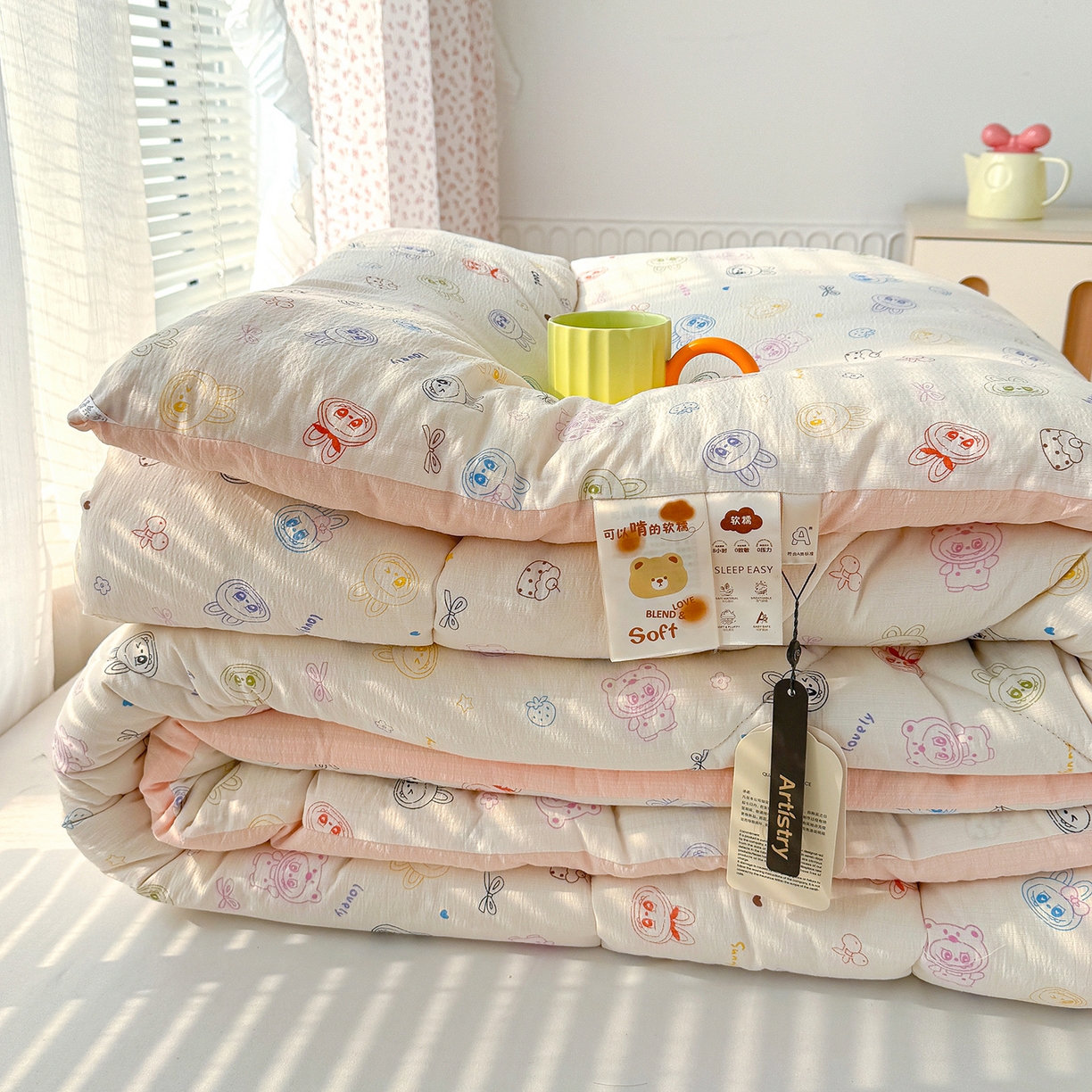 91家纺网 家纺一手货源 找家纺 桔禾家纺 2026新款云感有氧双层纱冬被抗菌被春秋被被子被芯 A类水洗双层皱皱纱冬被-拉布布