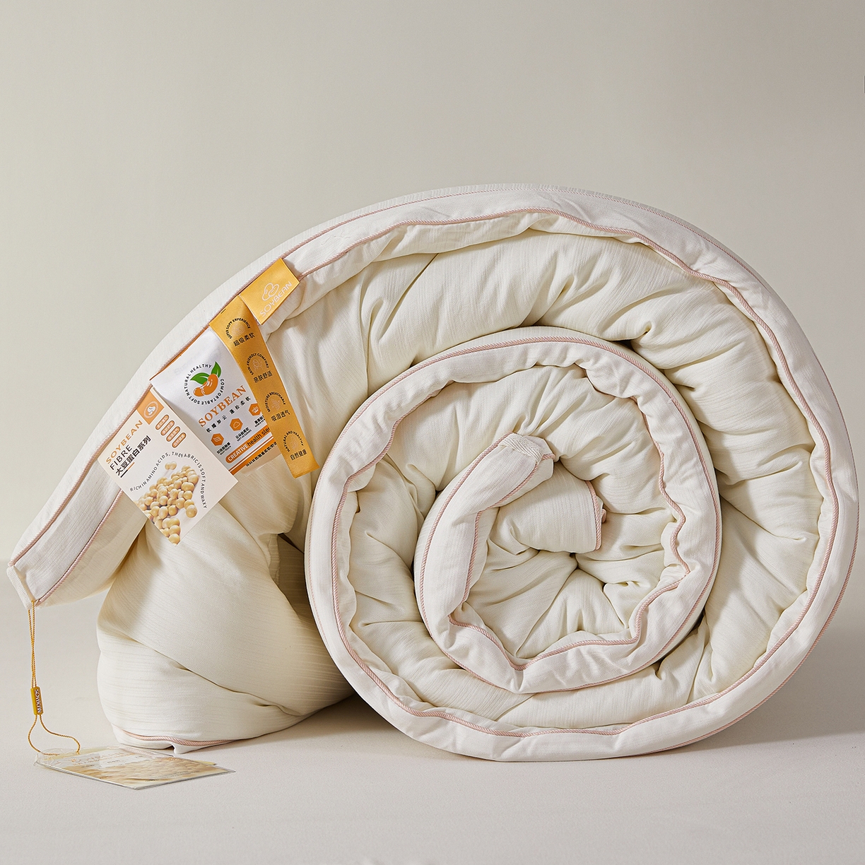 91家纺网 家纺一手货源 找家纺 晚悠家纺 2025新款A类超柔提花大豆被被子被芯 象牙白