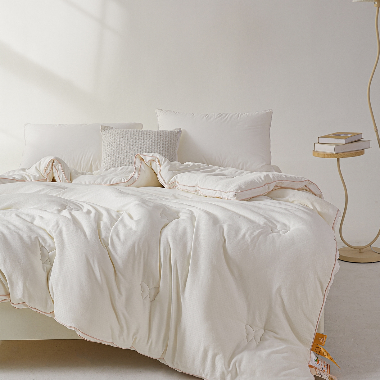 91家纺网 家纺一手货源 找家纺 晚悠家纺 2025新款A类超柔提花大豆被被子被芯 象牙白