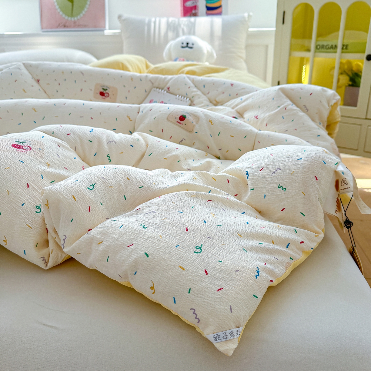 91家纺网 家纺一手货源 找家纺 桔禾家纺 2026新款云感有氧双层纱冬被抗菌被春秋被被子被芯 A类水洗双层皱皱纱冬被-庆祝