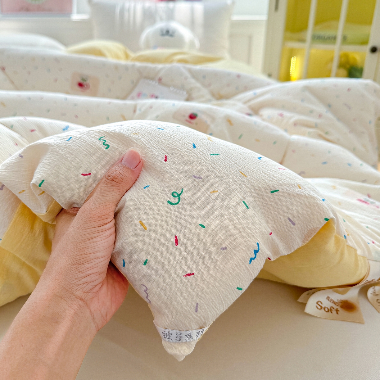 91家纺网 家纺一手货源 找家纺 桔禾家纺 2026新款云感有氧双层纱冬被抗菌被春秋被被子被芯 A类水洗双层皱皱纱冬被-庆祝