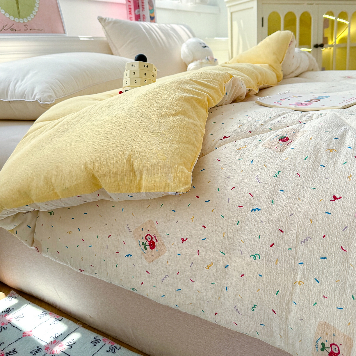 91家纺网 家纺一手货源 找家纺 桔禾家纺 2026新款云感有氧双层纱冬被抗菌被春秋被被子被芯 A类水洗双层皱皱纱冬被-庆祝