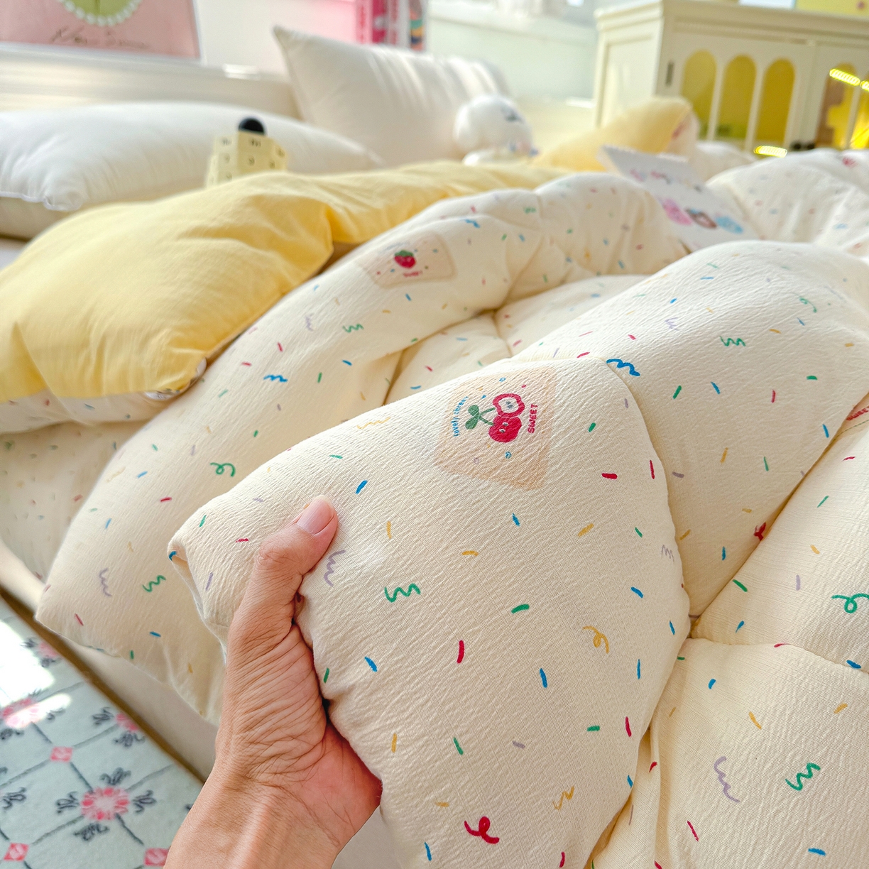 91家纺网 家纺一手货源 找家纺 桔禾家纺 2026新款云感有氧双层纱冬被抗菌被春秋被被子被芯 A类水洗双层皱皱纱冬被-庆祝