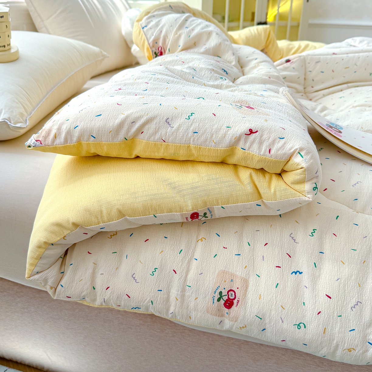 91家纺网 家纺一手货源 找家纺 桔禾家纺 2026新款云感有氧双层纱冬被抗菌被春秋被被子被芯 A类水洗双层皱皱纱冬被-庆祝