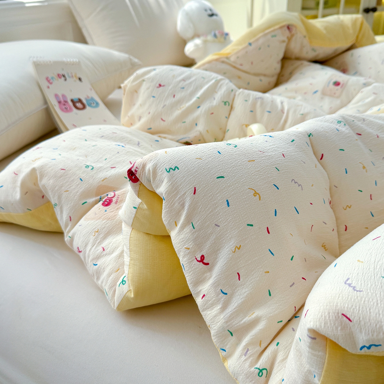 91家纺网 家纺一手货源 找家纺 桔禾家纺 2026新款云感有氧双层纱冬被抗菌被春秋被被子被芯 A类水洗双层皱皱纱冬被-庆祝