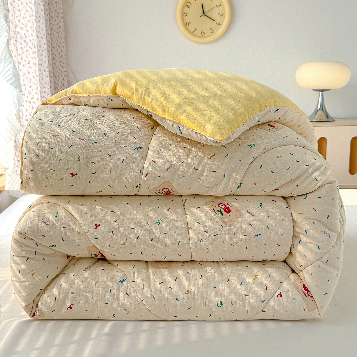 91家纺网 家纺一手货源 找家纺 桔禾家纺 2026新款云感有氧双层纱冬被抗菌被春秋被被子被芯 A类水洗双层皱皱纱冬被-庆祝