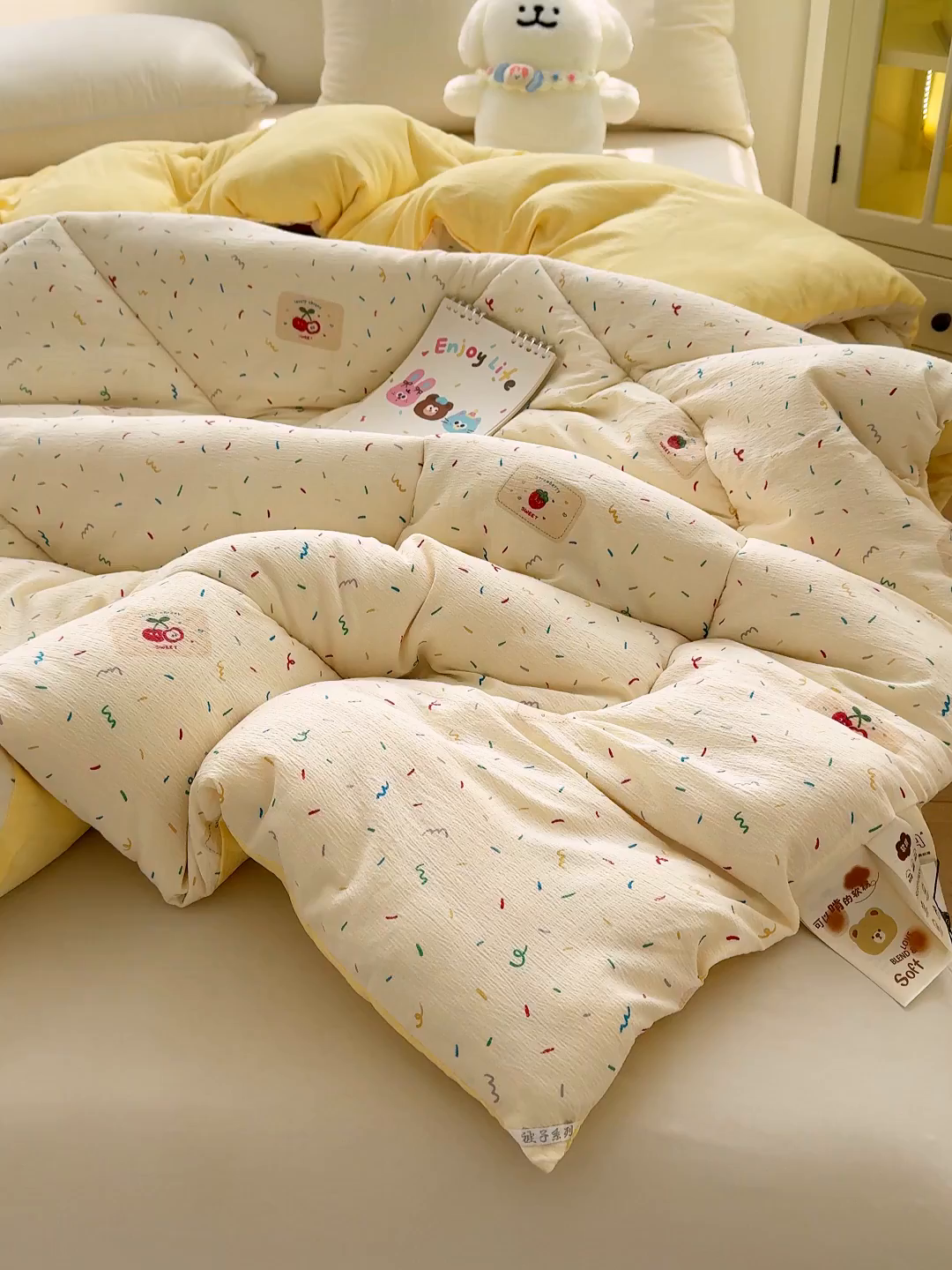 91家纺网 家纺一手货源 找家纺 桔禾家纺 2026新款云感有氧双层纱冬被抗菌被春秋被被子被芯 A类水洗双层皱皱纱冬被-庆祝