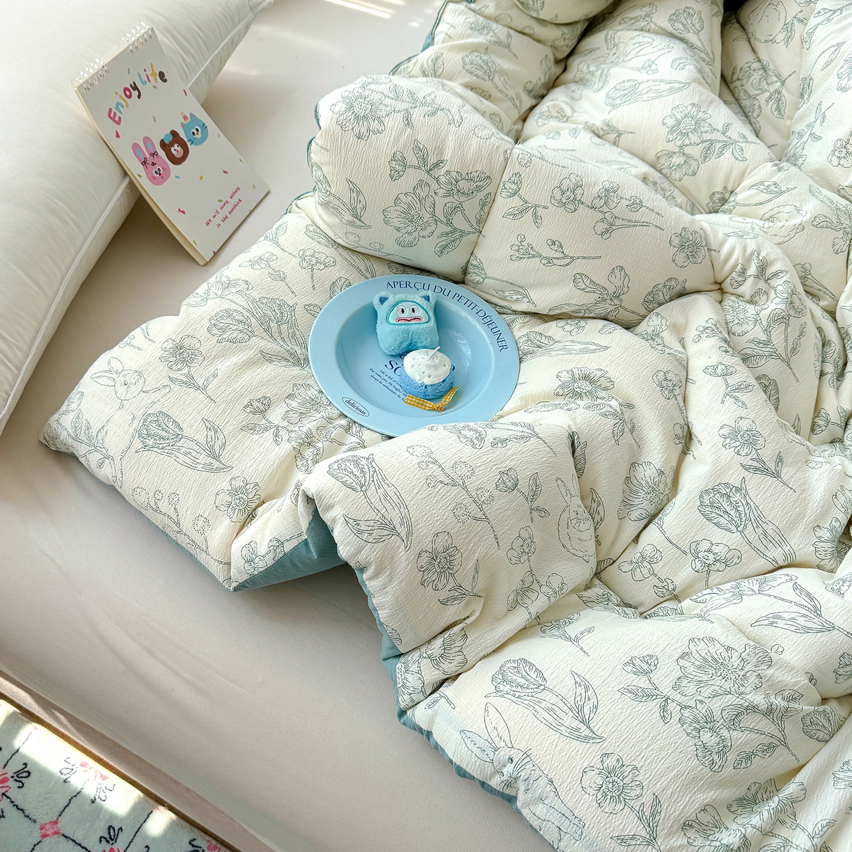 91家纺网 家纺一手货源 找家纺 桔禾家纺 2026新款云感有氧双层纱冬被抗菌被春秋被被子被芯 A类水洗双层皱皱纱冬被-兔羞日记