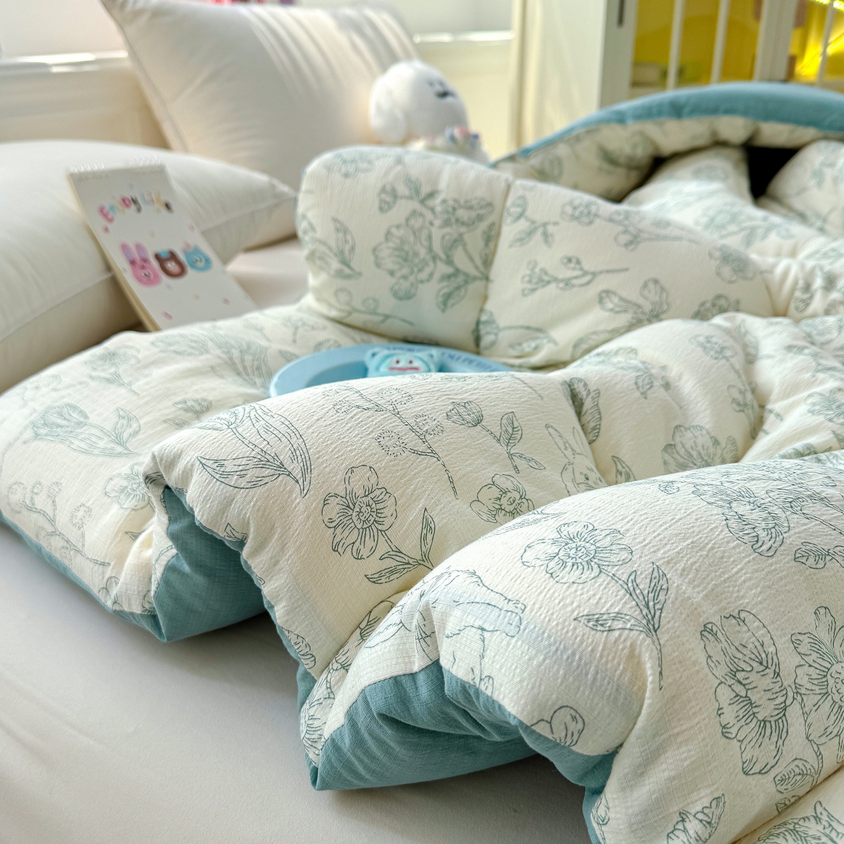 91家纺网 家纺一手货源 找家纺 桔禾家纺 2026新款云感有氧双层纱冬被抗菌被春秋被被子被芯 A类水洗双层皱皱纱冬被-兔羞日记