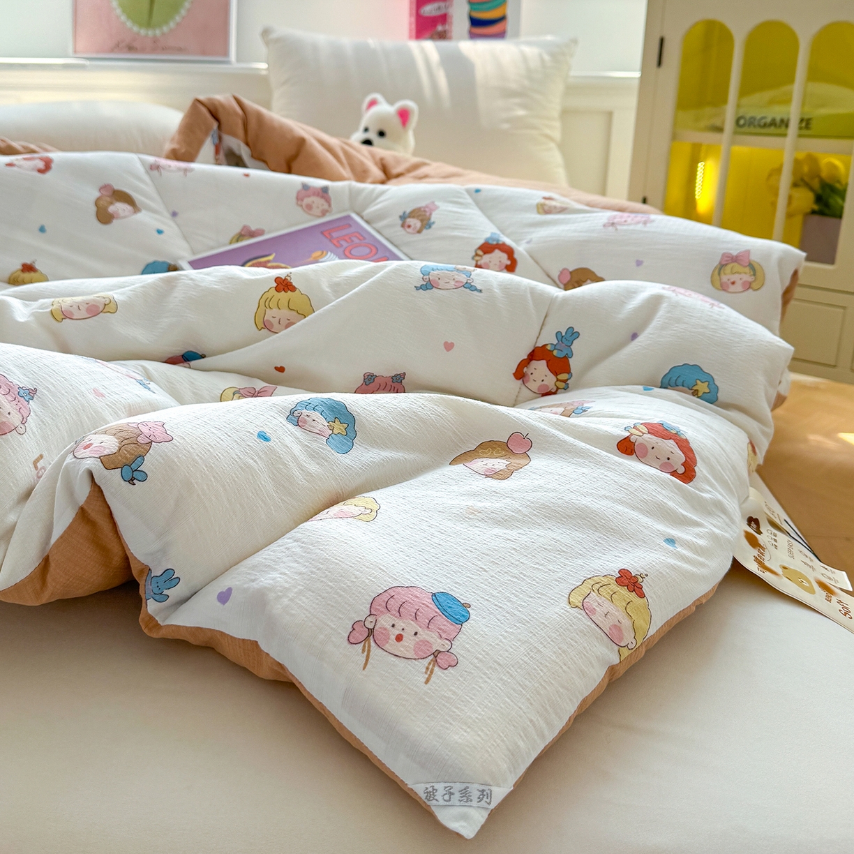 91家纺网 家纺一手货源 找家纺 桔禾家纺 2026新款云感有氧双层纱冬被抗菌被春秋被被子被芯 A类水洗双层皱皱纱冬被-小萝莉