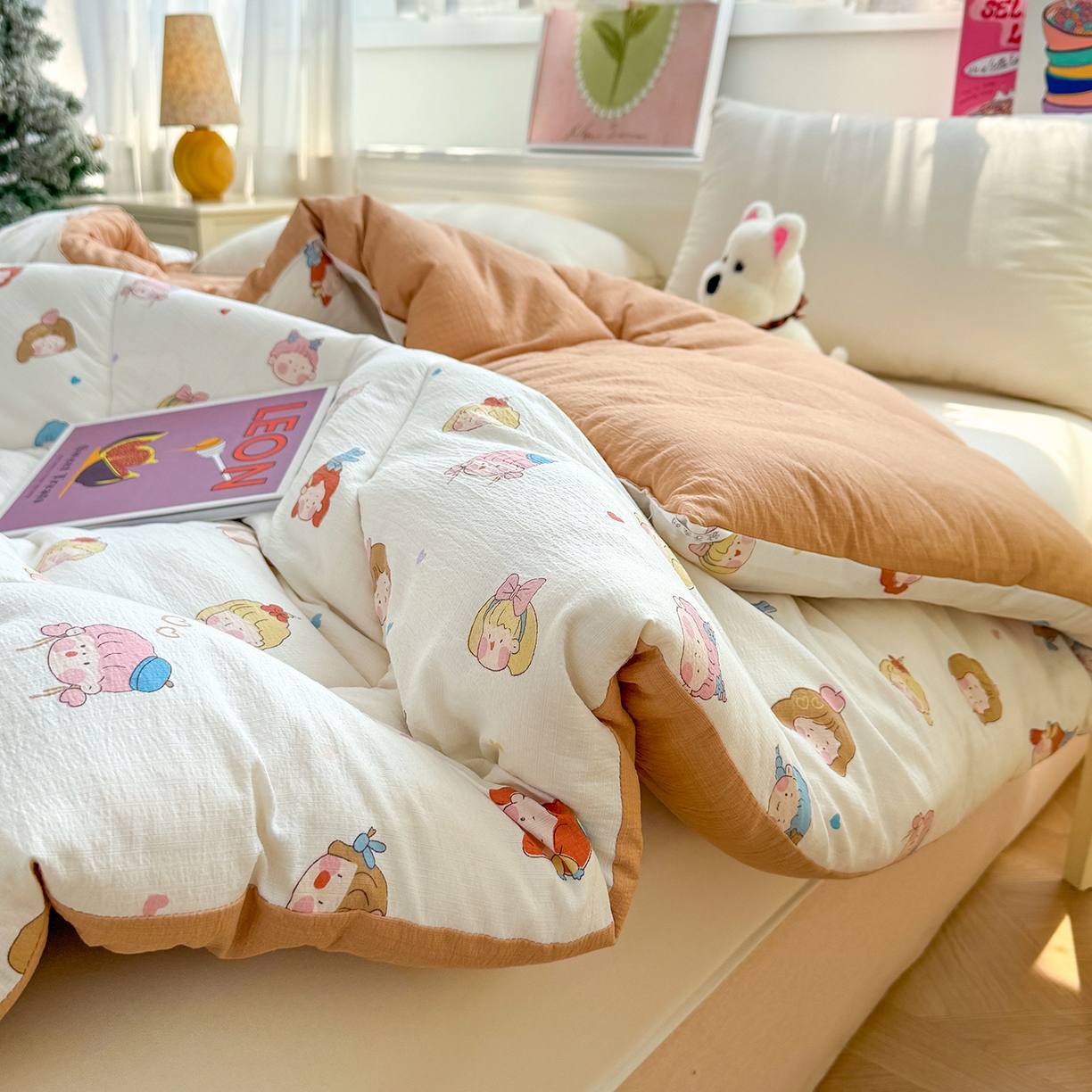 91家纺网 家纺一手货源 找家纺 桔禾家纺 2026新款云感有氧双层纱冬被抗菌被春秋被被子被芯 A类水洗双层皱皱纱冬被-小萝莉