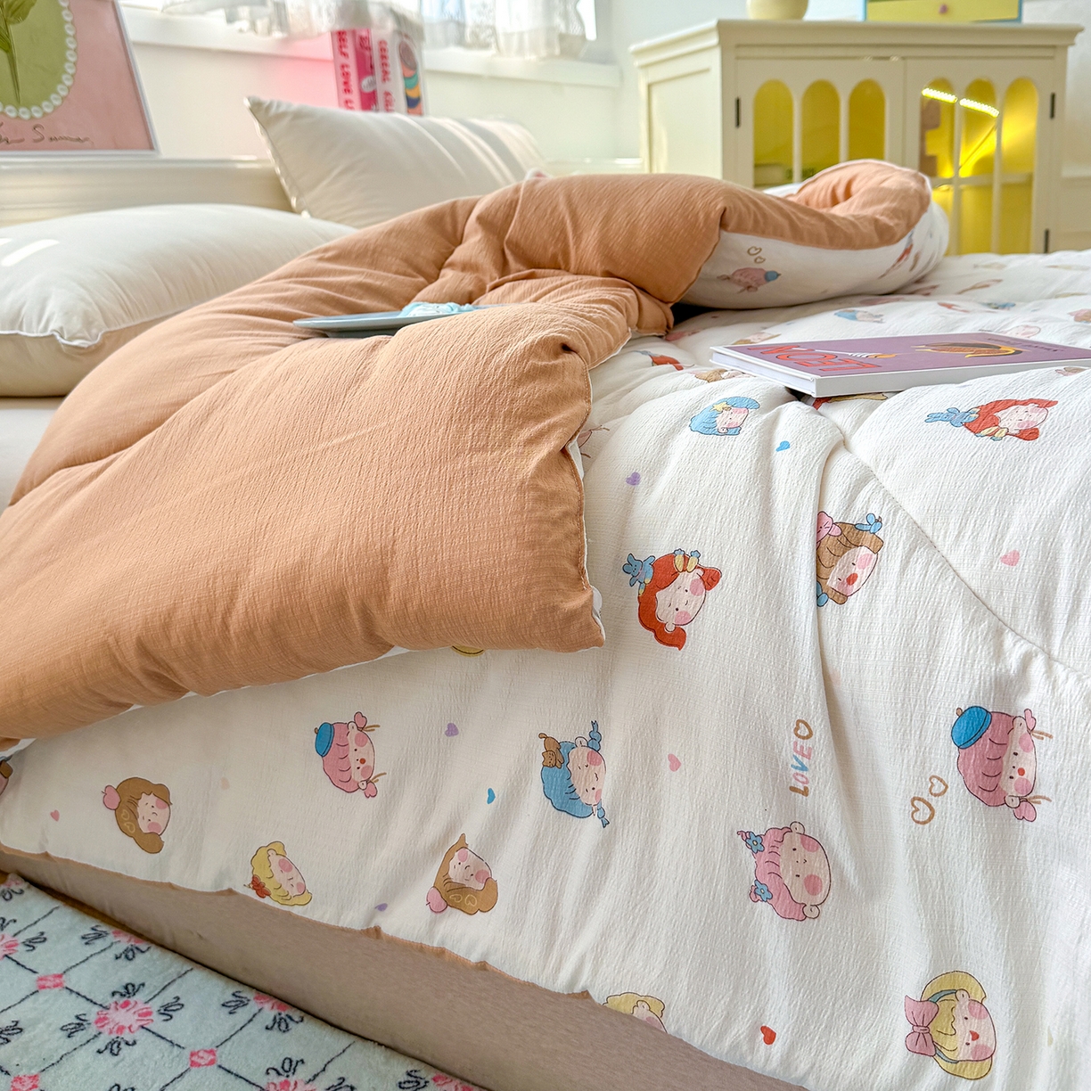 91家纺网 家纺一手货源 找家纺 桔禾家纺 2026新款云感有氧双层纱冬被抗菌被春秋被被子被芯 A类水洗双层皱皱纱冬被-小萝莉