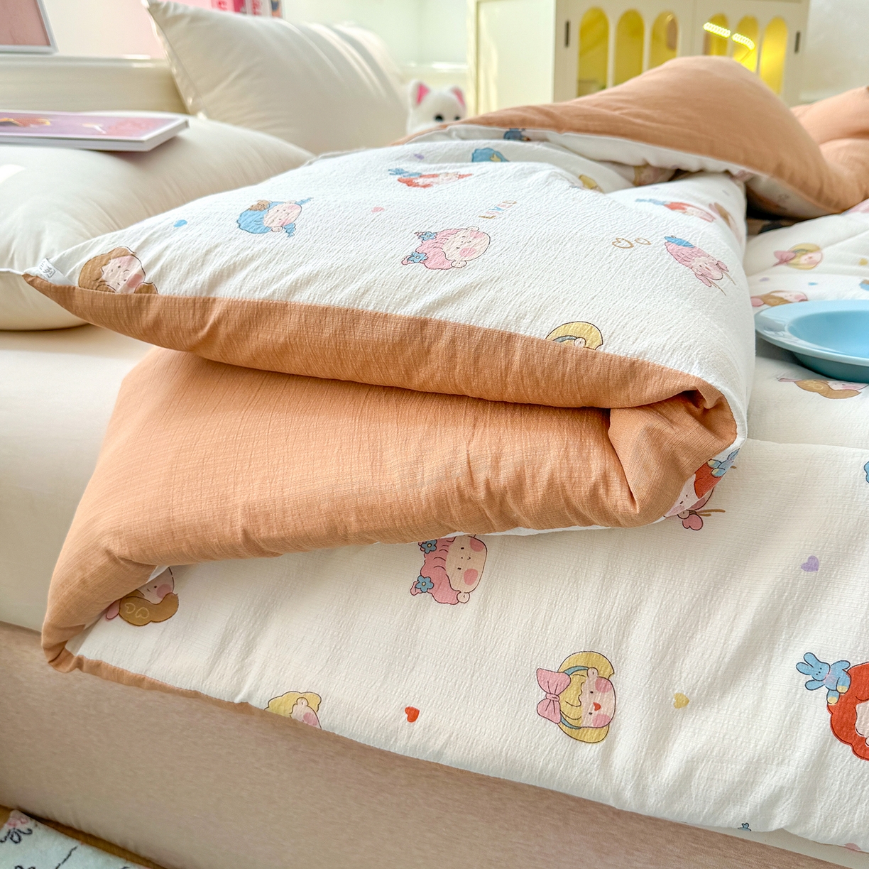 91家纺网 家纺一手货源 找家纺 桔禾家纺 2026新款云感有氧双层纱冬被抗菌被春秋被被子被芯 A类水洗双层皱皱纱冬被-小萝莉