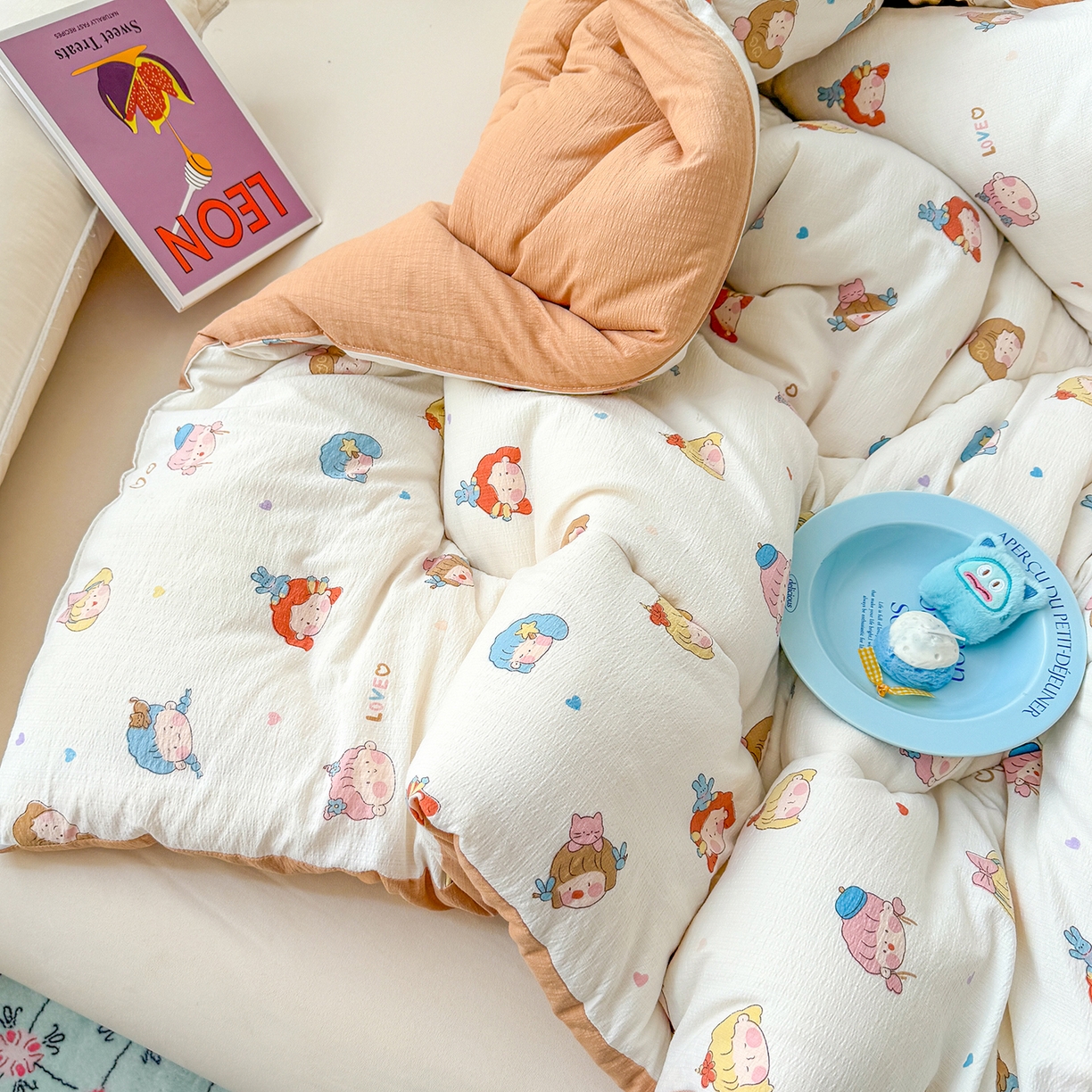 91家纺网 家纺一手货源 找家纺 桔禾家纺 2026新款云感有氧双层纱冬被抗菌被春秋被被子被芯 A类水洗双层皱皱纱冬被-小萝莉