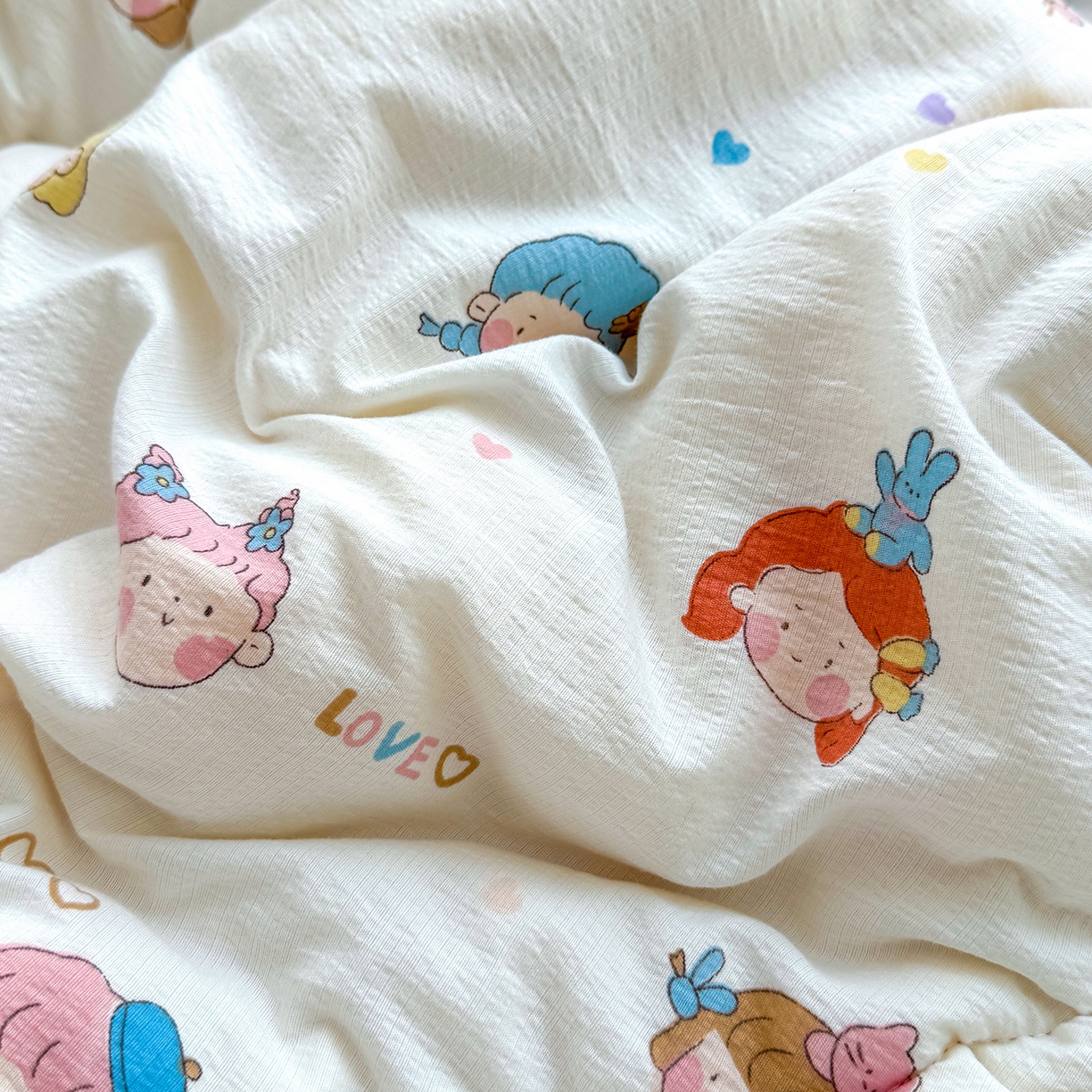 91家纺网 家纺一手货源 找家纺 桔禾家纺 2026新款云感有氧双层纱冬被抗菌被春秋被被子被芯 A类水洗双层皱皱纱冬被-小萝莉