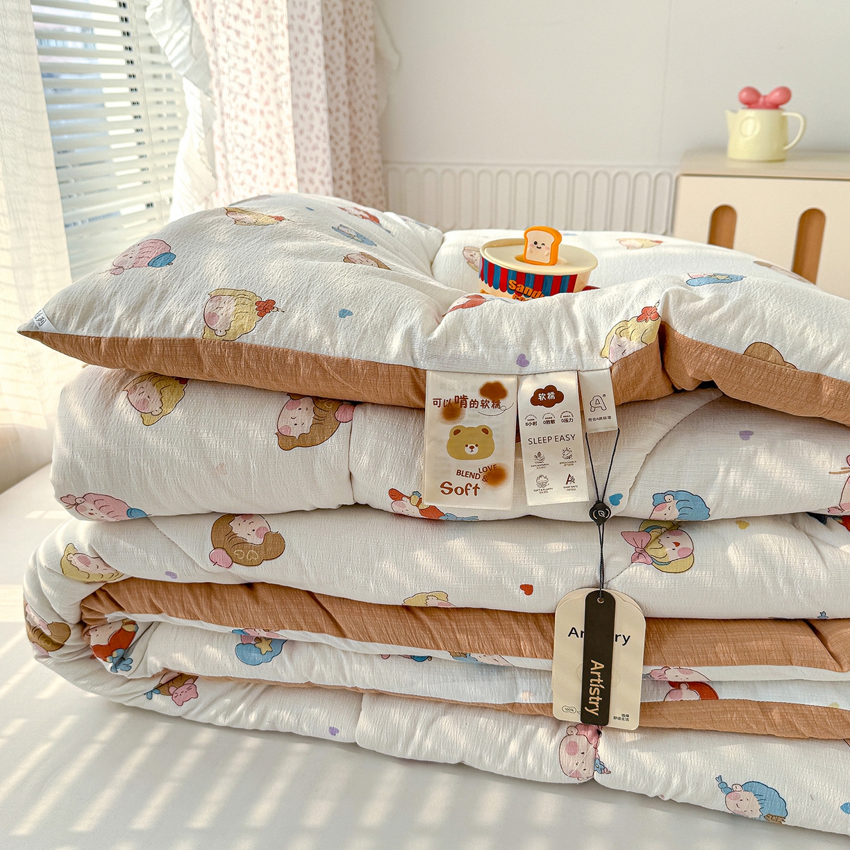 91家纺网 家纺一手货源 找家纺 桔禾家纺 2026新款云感有氧双层纱冬被抗菌被春秋被被子被芯 A类水洗双层皱皱纱冬被-小萝莉