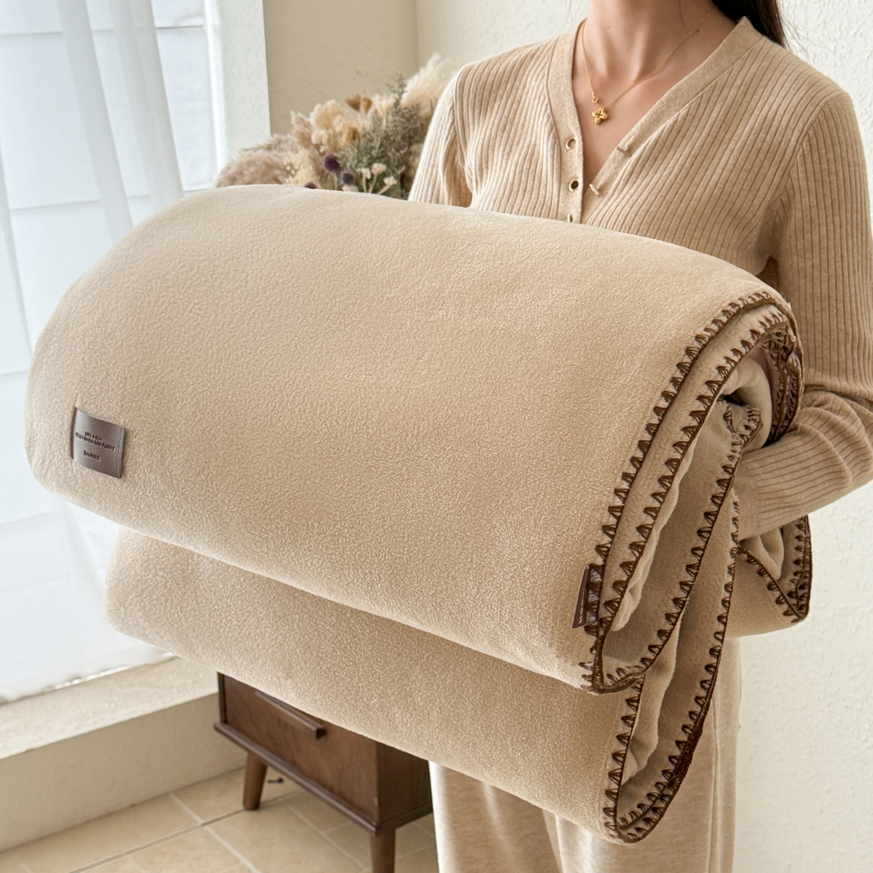 金喜 2025新款双面仿羊绒多功能毯毛毯盖毯 摩卡