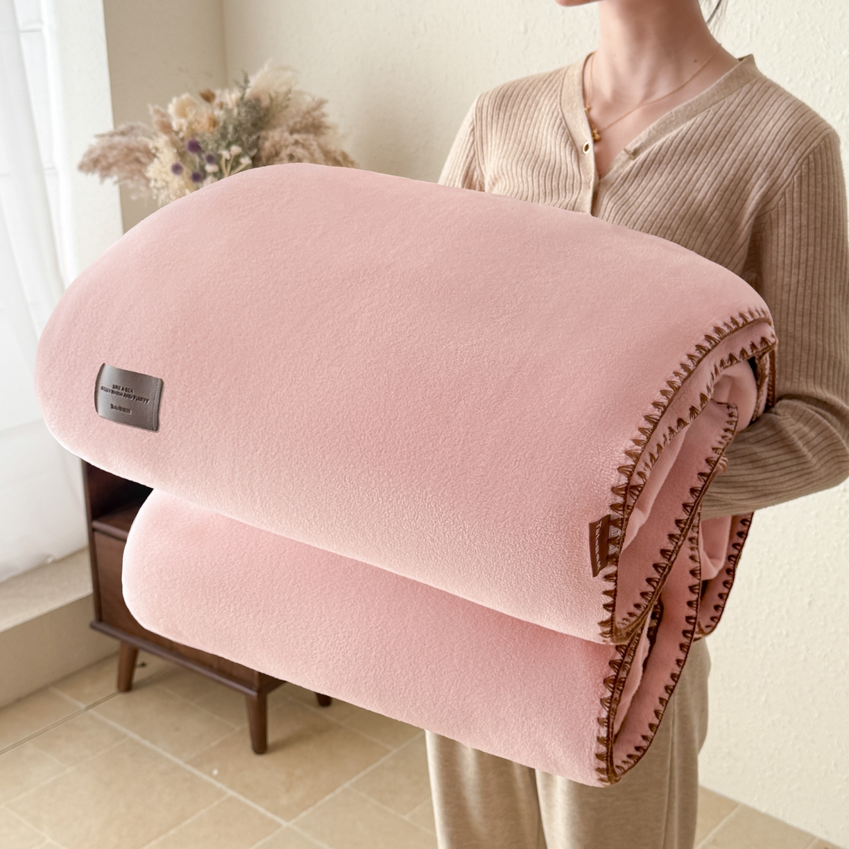 金喜 2025新款双面仿羊绒多功能毯毛毯盖毯 浅粉