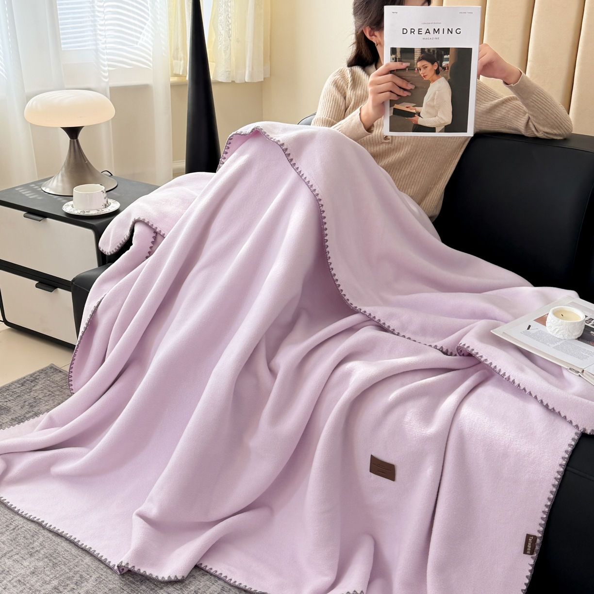 91家纺网 家纺一手货源 找家纺 金喜 2025新款双面仿羊绒多功能毯毛毯盖毯 香芋紫