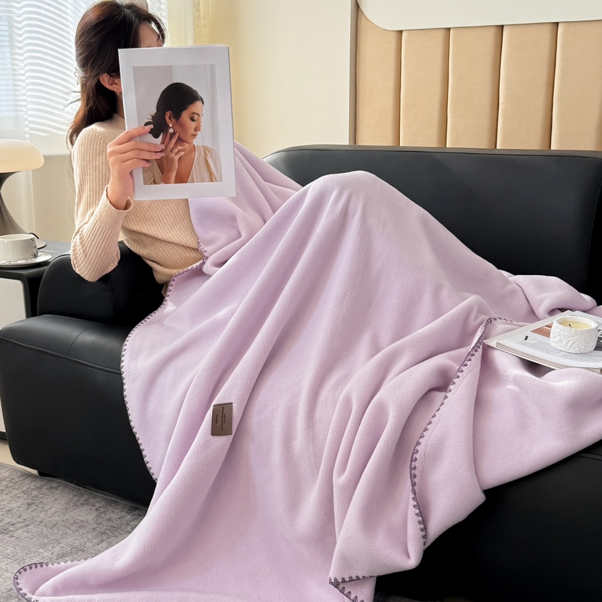 91家纺网 家纺一手货源 找家纺 金喜 2025新款双面仿羊绒多功能毯毛毯盖毯 香芋紫