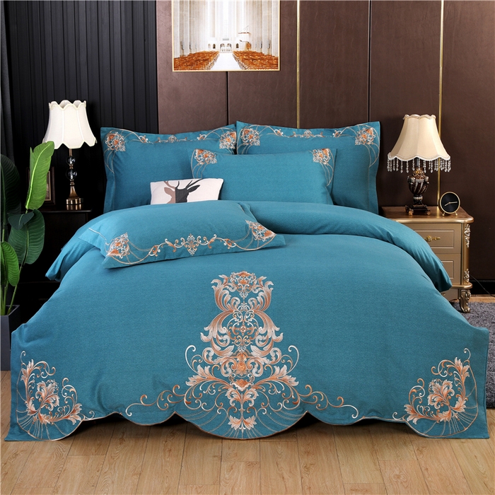 91家纺网 家纺一手货源 找家纺 浩情国际婚庆供货中心 2026新款秋冬60S高端全棉刺绣磨毛系列 斯威特-蓝灰