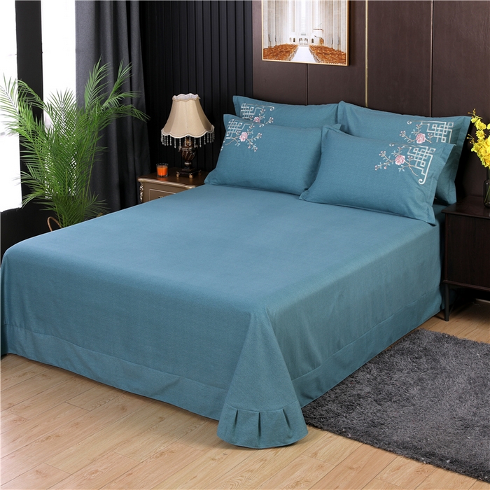 91家纺网 家纺一手货源 找家纺 浩情国际婚庆供货中心 2026新款秋冬60S高端全棉刺绣磨毛系列 花开满庭-蓝灰