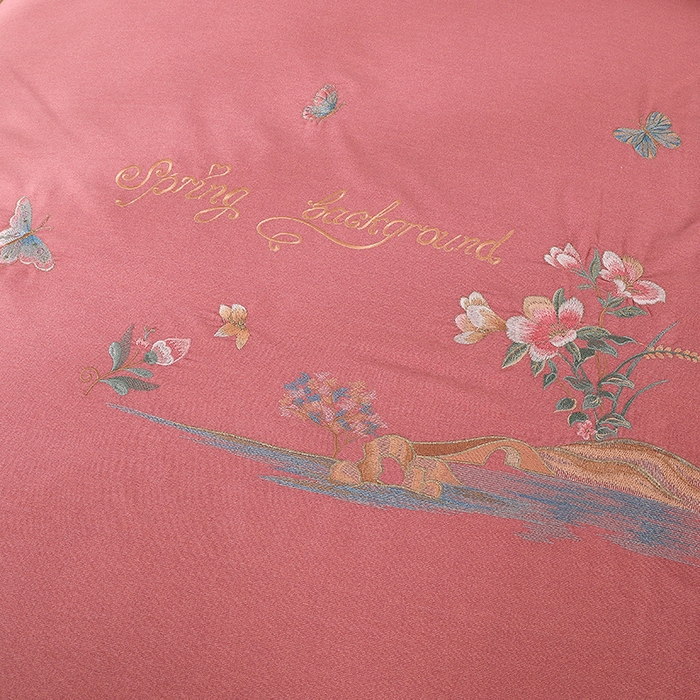 91家纺网 家纺一手货源 找家纺 浩情国际婚庆供货中心 2026新款秋冬60S高端全棉刺绣磨毛系列 翩翩蝶影-粉豆沙