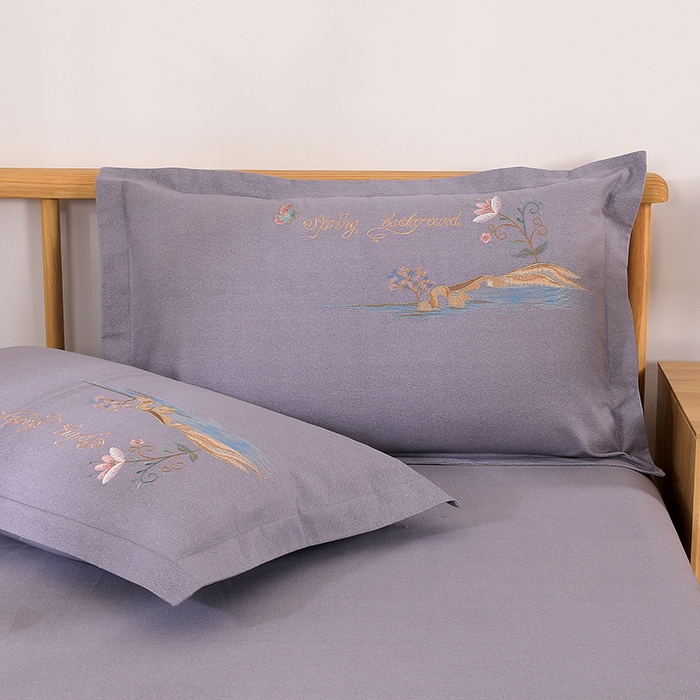 91家纺网 家纺一手货源 找家纺 浩情国际婚庆供货中心 2026新款秋冬60S高端全棉刺绣磨毛系列 翩翩蝶影-高级灰