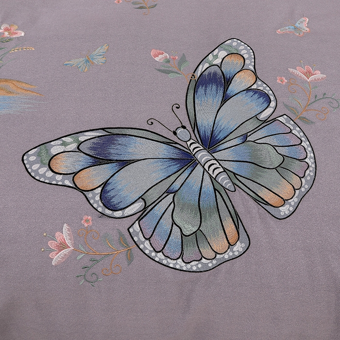 91家纺网 家纺一手货源 找家纺 浩情国际婚庆供货中心 2026新款秋冬60S高端全棉刺绣磨毛系列 翩翩蝶影-高级灰