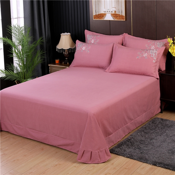 91家纺网 家纺一手货源 找家纺 浩情国际婚庆供货中心 2026新款秋冬60S高端全棉刺绣磨毛系列 花开满庭-粉豆沙