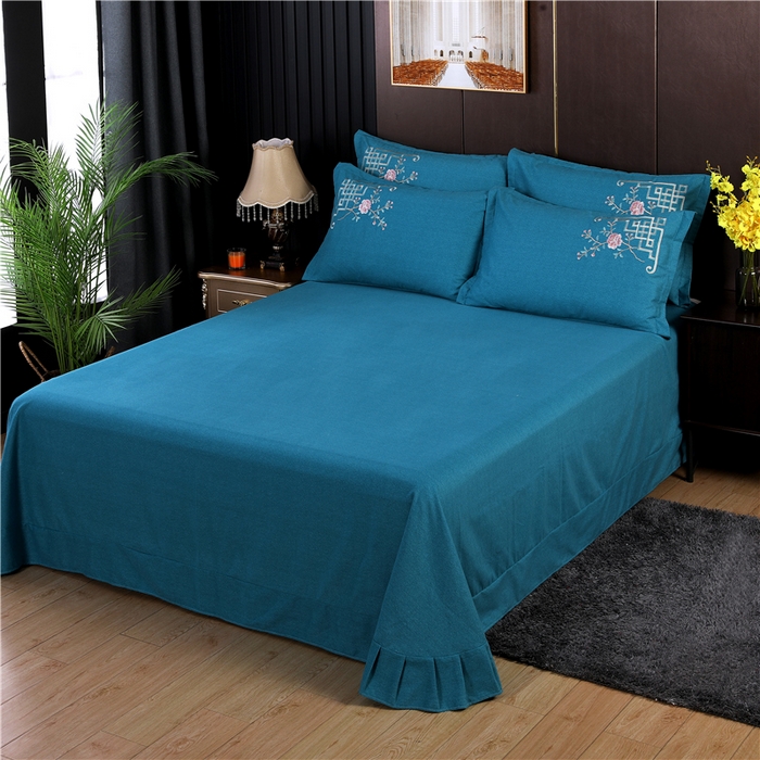 91家纺网 家纺一手货源 找家纺 浩情国际婚庆供货中心 2026新款秋冬60S高端全棉刺绣磨毛系列 花开满庭-贵族蓝