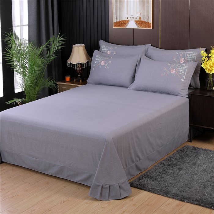 91家纺网 家纺一手货源 找家纺 浩情国际婚庆供货中心 2026新款秋冬60S高端全棉刺绣磨毛系列 花开满庭-气质灰