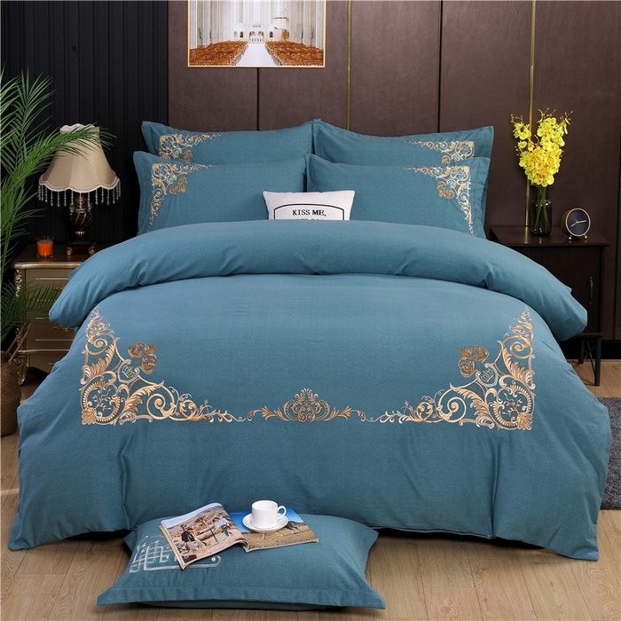 91家纺网 家纺一手货源 找家纺 浩情国际婚庆供货中心 2026新款秋冬60S高端全棉刺绣磨毛系列 北欧风情-蓝灰