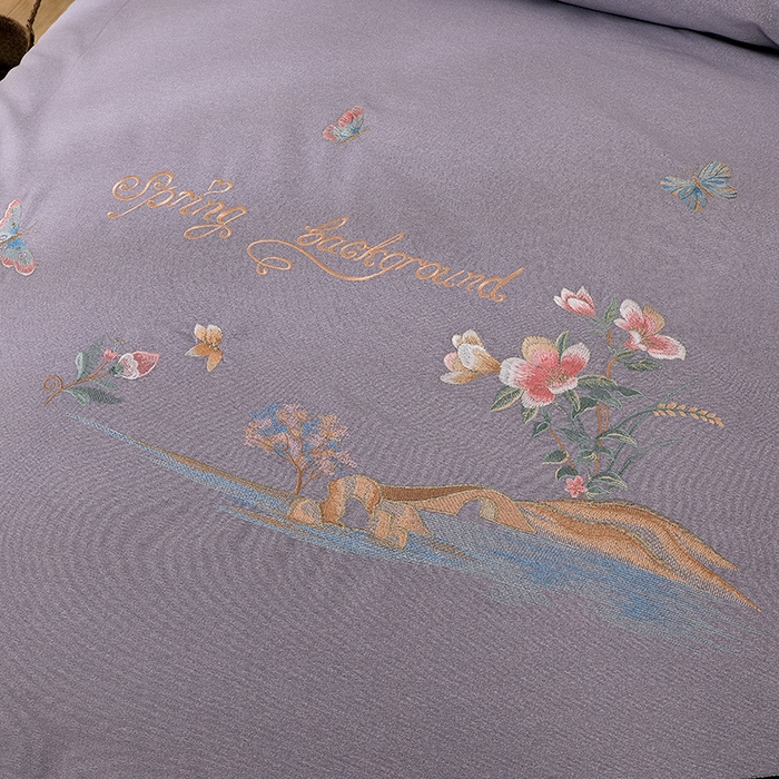 91家纺网 家纺一手货源 找家纺 浩情国际婚庆供货中心 2026新款秋冬60S高端全棉刺绣磨毛系列 翩翩蝶影-高级灰