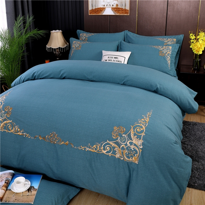 91家纺网 家纺一手货源 找家纺 浩情国际婚庆供货中心 2026新款秋冬60S高端全棉刺绣磨毛系列 北欧风情-蓝灰