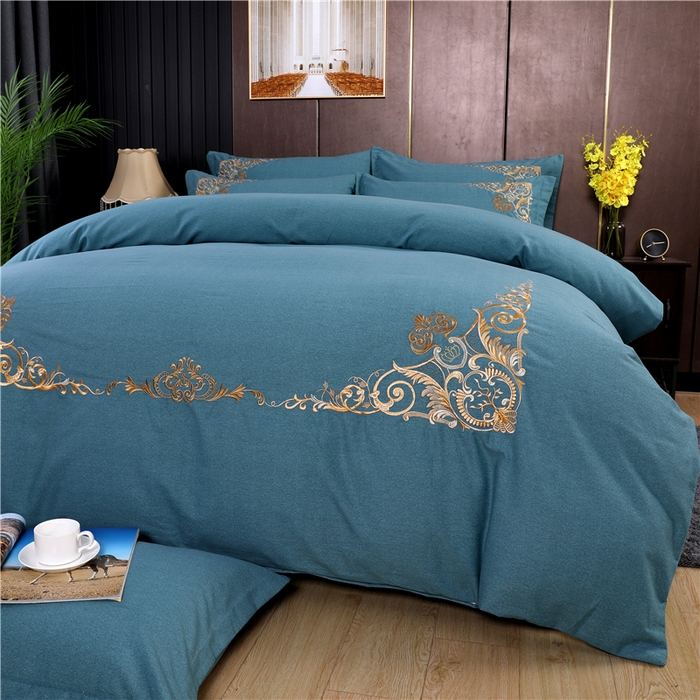 91家纺网 家纺一手货源 找家纺 浩情国际婚庆供货中心 2026新款秋冬60S高端全棉刺绣磨毛系列 北欧风情-蓝灰