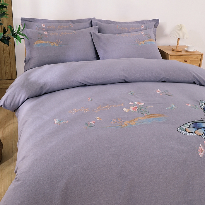 91家纺网 家纺一手货源 找家纺 浩情国际婚庆供货中心 2026新款秋冬60S高端全棉刺绣磨毛系列 翩翩蝶影-高级灰