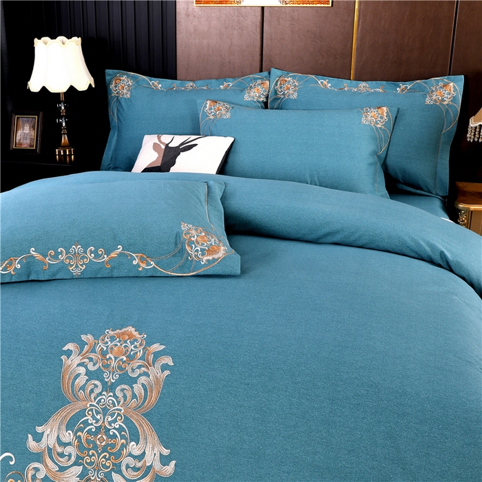 91家纺网 家纺一手货源 找家纺 浩情国际婚庆供货中心 2026新款秋冬60S高端全棉刺绣磨毛系列 斯威特-蓝灰