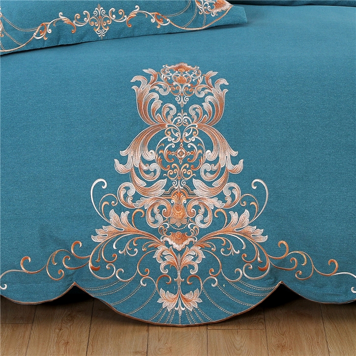 91家纺网 家纺一手货源 找家纺 浩情国际婚庆供货中心 2026新款秋冬60S高端全棉刺绣磨毛系列 斯威特-蓝灰