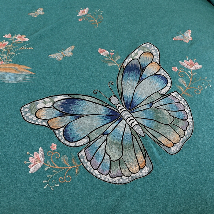 91家纺网 家纺一手货源 找家纺 浩情国际婚庆供货中心 2026新款秋冬60S高端全棉刺绣磨毛系列 翩翩蝶影-淡雅绿