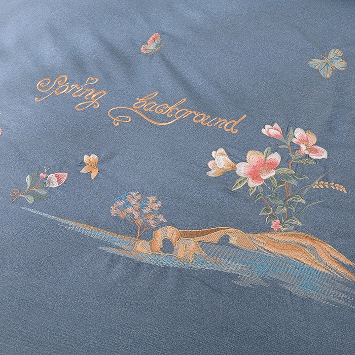 91家纺网 家纺一手货源 找家纺 浩情国际婚庆供货中心 2026新款秋冬60S高端全棉刺绣磨毛系列 翩翩蝶影-银灰