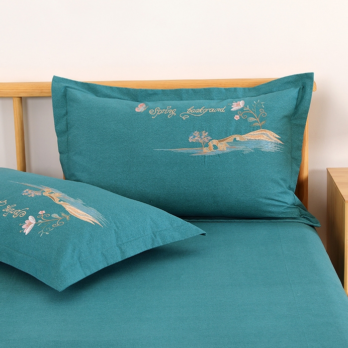 91家纺网 家纺一手货源 找家纺 浩情国际婚庆供货中心 2026新款秋冬60S高端全棉刺绣磨毛系列 翩翩蝶影-淡雅绿