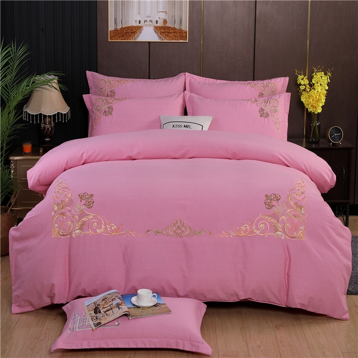 浩情国际婚庆供货中心 2026新款秋冬60S高端全棉刺绣磨毛系列 ‌北欧风情-樱花粉