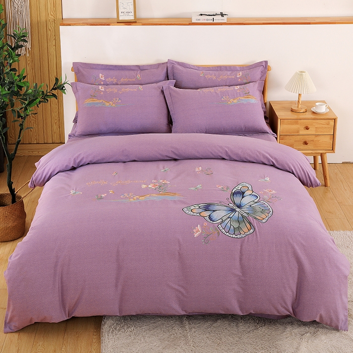 浩情国际婚庆供货中心 2026新款秋冬60S高端全棉刺绣磨毛系列 翩翩蝶影-浪漫紫