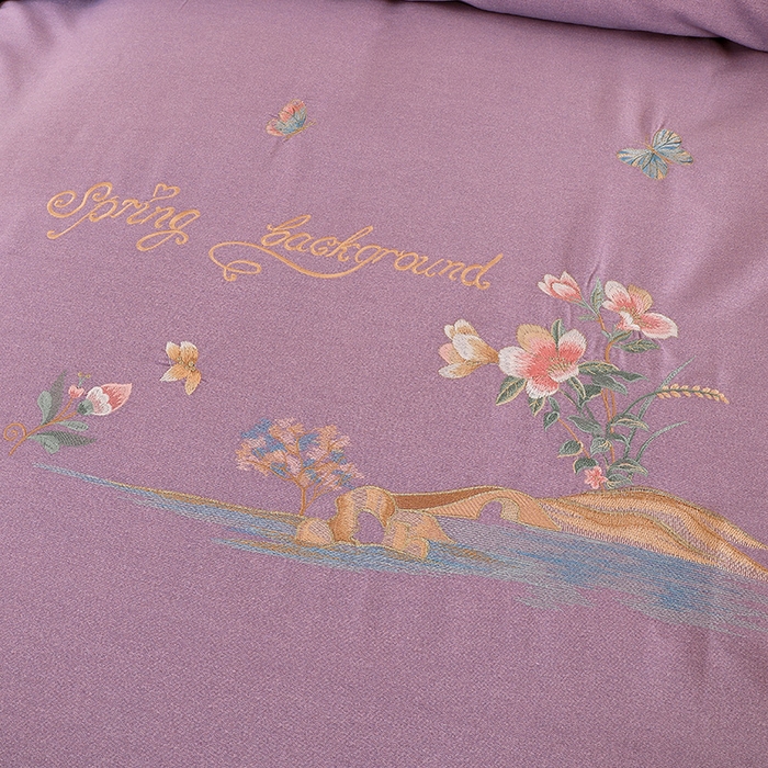 91家纺网 家纺一手货源 找家纺 浩情国际婚庆供货中心 2026新款秋冬60S高端全棉刺绣磨毛系列 翩翩蝶影-浪漫紫