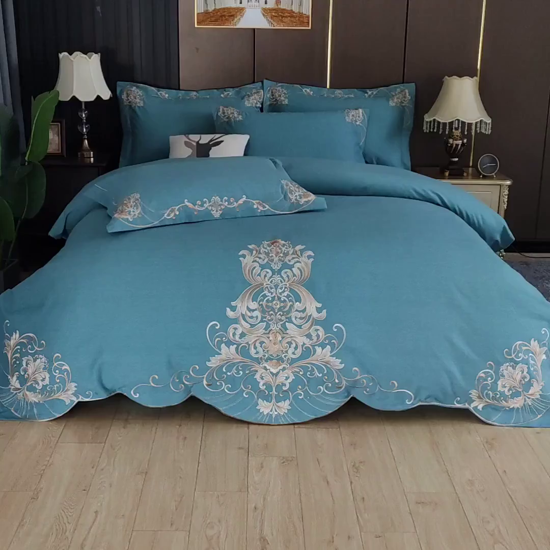 91家纺网 家纺一手货源 找家纺 浩情国际婚庆供货中心 2026新款秋冬60S高端全棉刺绣磨毛系列 斯威特-蓝灰